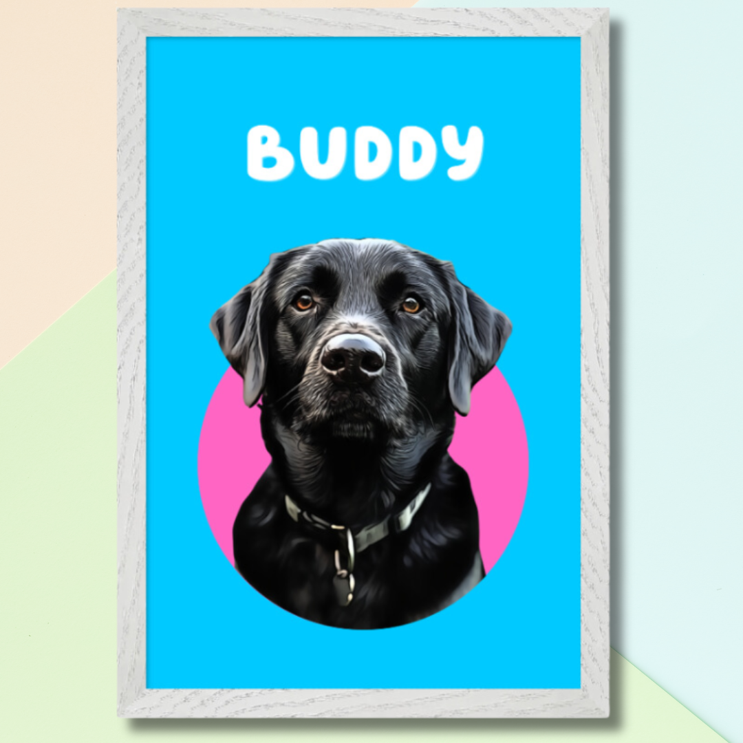 Customised Toon Pop Art Pet Portrait - Ready-to-Hang, Framed Pet Art