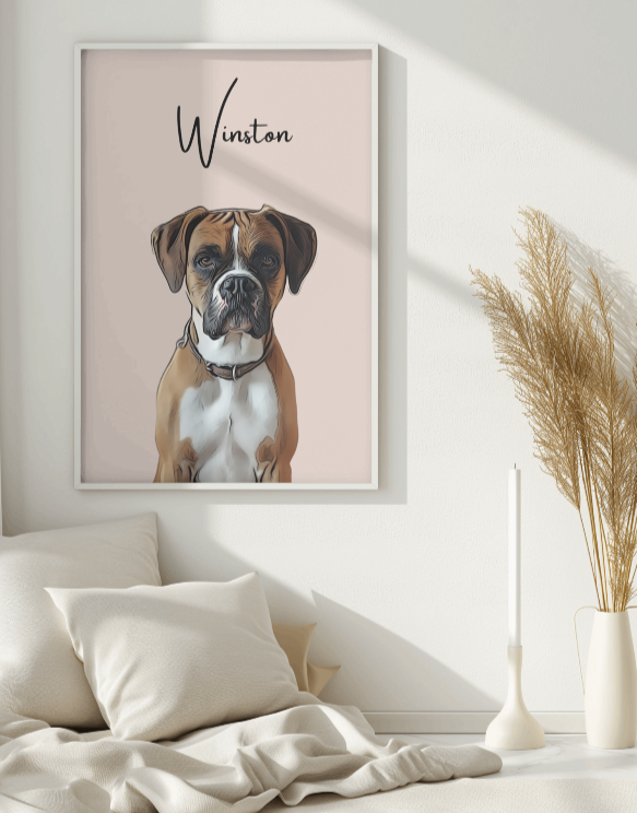 Customised Cartoon Pet Portrait - Ready-to-Hang, Framed Pet Art